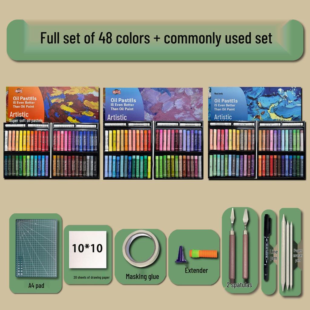 48-Color Super Soft Oil Pastels Set with Scraper - Child's Painting Kit