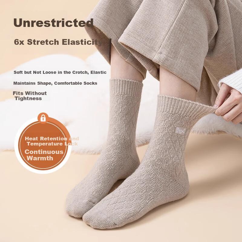 MiiOW 3 Pairs 33% Wool Women's Autumn Winter Thickened Fleece Mid-Calf Warm Merino Sleep Socks
