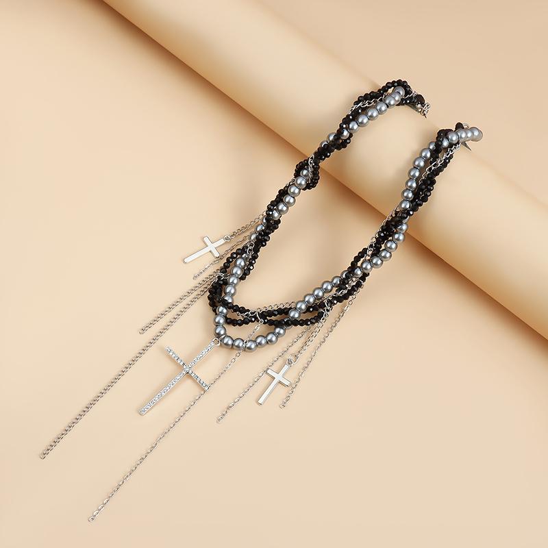 Fashion Trend Accessories Irregular Hand-Beaded Love Fringe Serpentine Pendant Mix Necklace Stainless Steel Jewelry