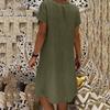 Women's Fashionable Retro V-Neck Short-Sleeve Casual Cotton-Linen Dress