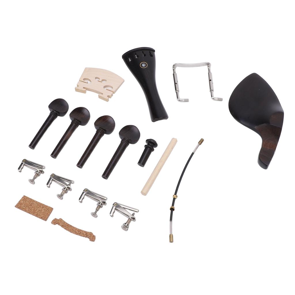 15Pcs Violin Accessories Kit 3 4 4 4 Full Size Universal Ebony Metal Replacement Parts Set
