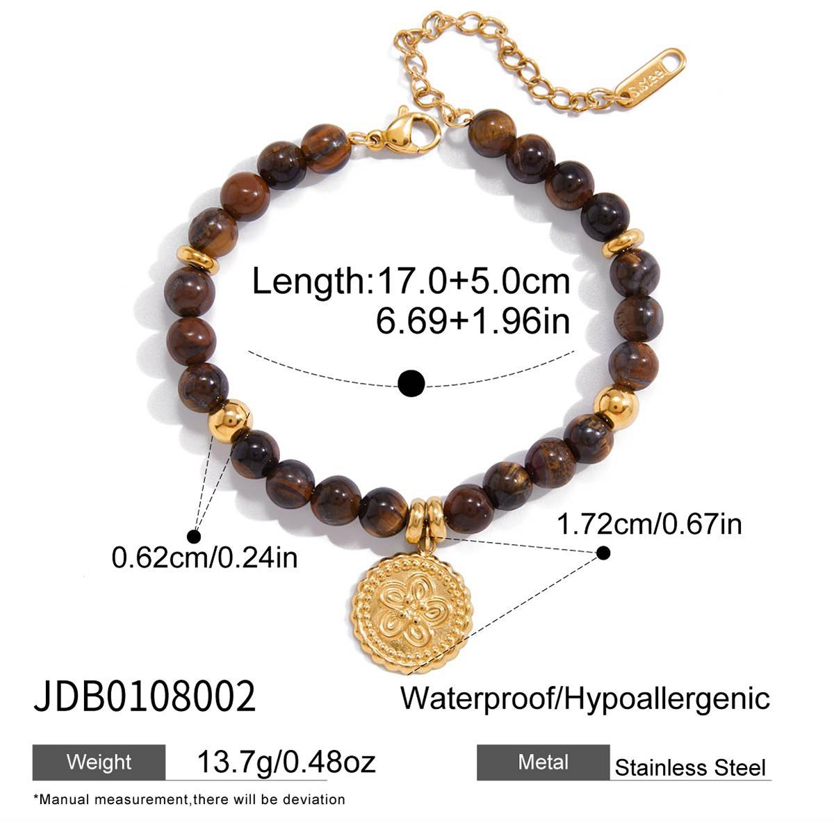 

Youthway Vintage Tiger Eye Beaded Bracelet For Women Gold Plated Stainless Steel Flower Pendant Bracelet Fashion Jewelry