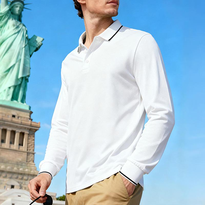 

Новая весенне-осенняя свободная мужская повседневная жаккардовая рубашка-поло, быстросохнущая, дышащая, ПОЛО для гольфа, с длинным рукавом S белый