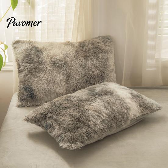 Bed Pillow Case Shaggy Faux Fur Pillowcase, Fluffy Plush Cover, Fuzzy Skin Friendly Sham Solid Color for Autumn Winter Covers