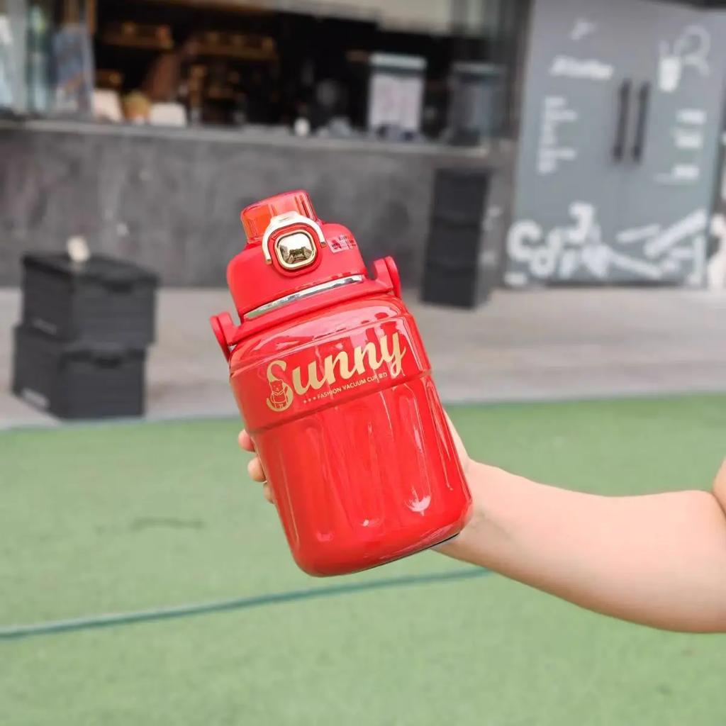 850ML Thermos Cup New Style Good-looking 316 Stainless Steel Straw Water Cup Cross-body Carryable Double Drinking Mouth Cup