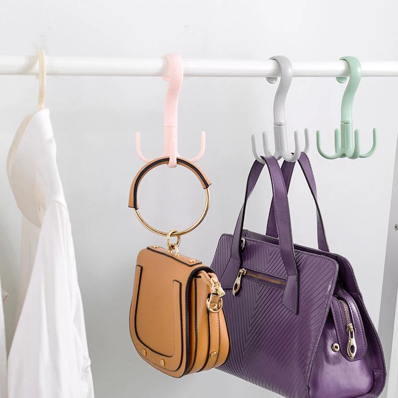 Multifunktionaler 360-Grad-Dreh-Hängehaken mit 4 Krallen Kleiderschränke Kunststoff Ohne Bohren Krawattenhalter Aufbewahrungsorganizer Taschen Accessoires