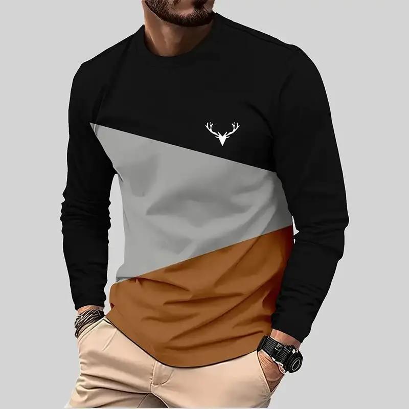 Spring And Autumn New Men Comfortable Polyester T-Shirt Casual Printed T-Shirt Simple Fashion Long Sleeve Men'S Shirt