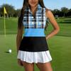 Women Sleeveless Golf Polo Shirt Zipper Front Collared Printed Sport Tank Top Lightweight Breathable Fabric Stretch Fit