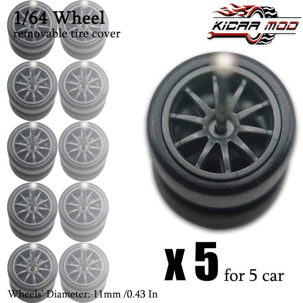 Roues 1/64 Avec Pneus Lisses En Caoutchouc Amovibles Dix Rayons Pour Modèle De Jouet Voitures Moulées Sous Pression Pièces De Modification Pour Hotwheels (5 ensembles)