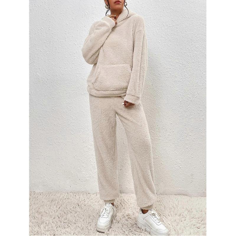 Women's Fuzzy Fleece Pajamas Sleepwear Soft Pajamas Set Sleepwear Winter Warm Loungewear  XS White