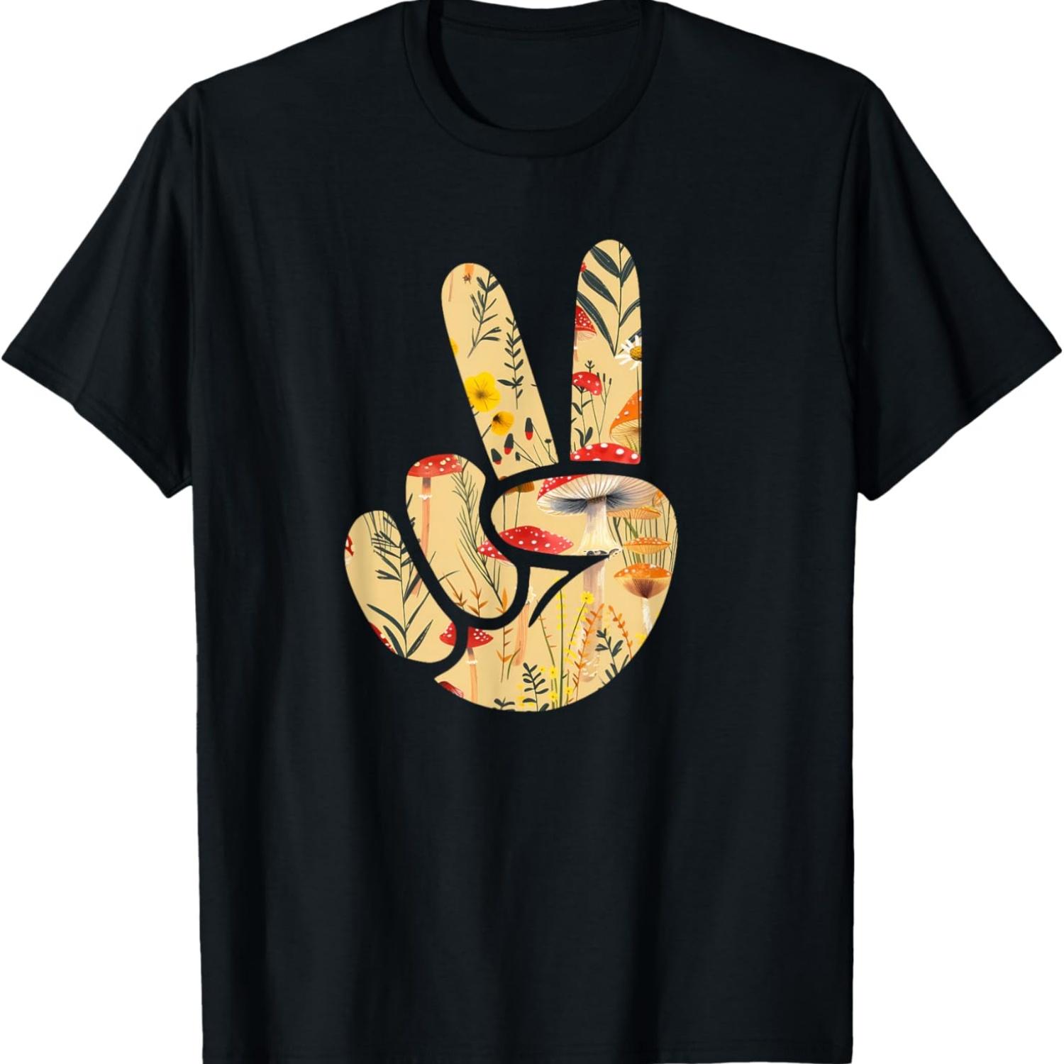 

Natural Silhouette Forest Meadow Cottagecore Peace Sign Hand T-Shirt(12) S чёрный