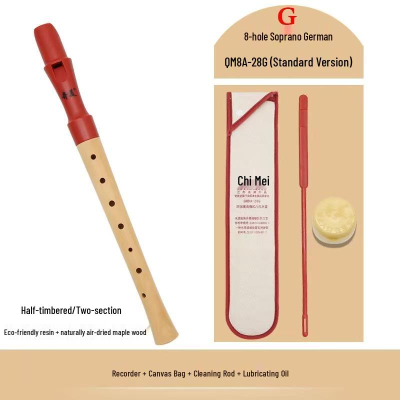 Chimei 8-Hole Wooden Soprano Recorder, English/German Style, Adult Teaching Instrument