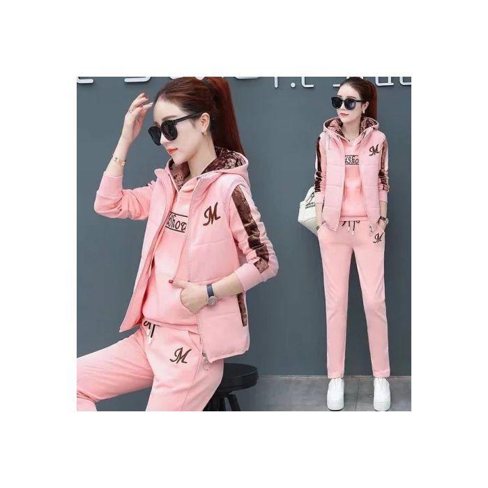 Women's Plus Velvet Thickened Autumn/Winter 2026 Casual Three-Piece Hoodie Suit