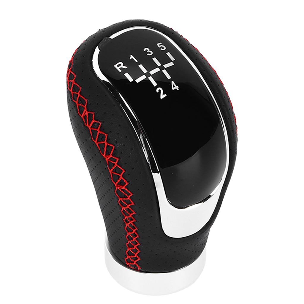 Manual Gear Shift Lever Knob Shifter Head Universal 5 6 Speed Artificial Leather Red Stitching with Replaceable Paster