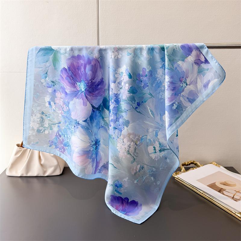 Pastoral Floral Print Square Scarf Imitation Silk Shawl Sun Protection High-end Neck Tie Small Square Scarf Headscarf Women's