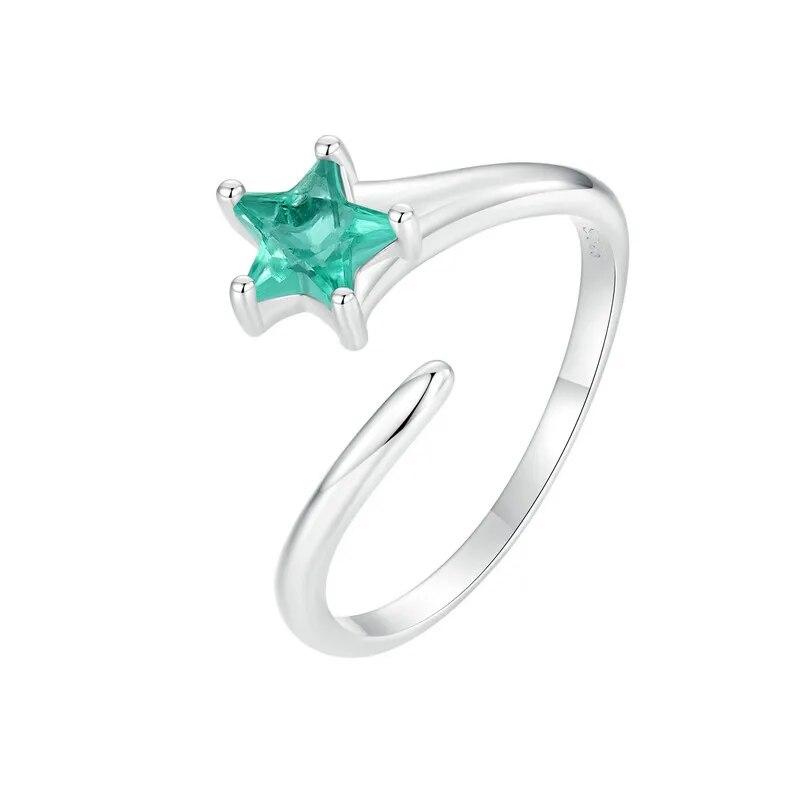 Bamoer 925 Sterling Silver Meteor Opening Ring Green Star Adjustable Ring for Women Birthday Gift Fine Jewelry