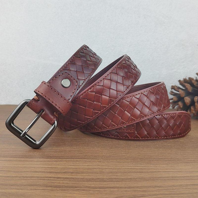 Hand-Woven Belt Men'S Genuine Leather Belt First Layer Cowhide Pin Buckle Casual Business Belt Youth Brand