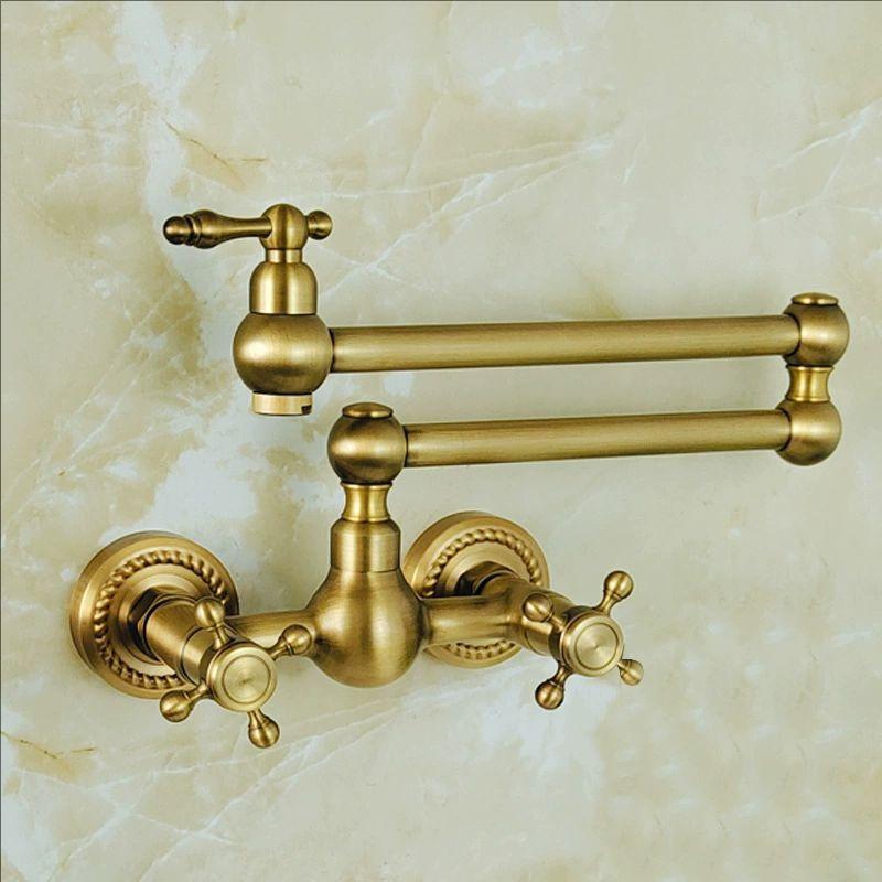 Antique Kitchen Foldable Faucet Wall Mounted Bathroom Basin Faucet hot and cold Water Tap Rotate Folding Spout Vanity Sink Crane