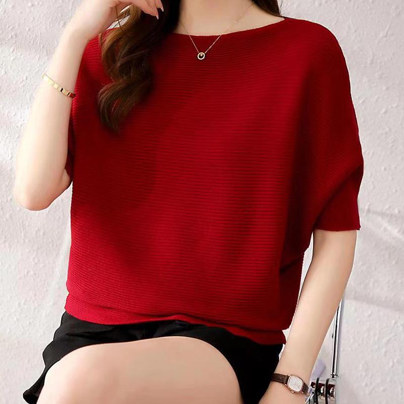 Dámský pletený svetr s tříčtvrtečním rukávem, top, dámské tenké letní spodní tričko s rukávem do půli paže