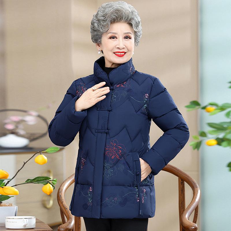 Winter Warm Cotton Coat for Middle-Aged and Elderly Women - Mid-Length Grandma Style Jacket