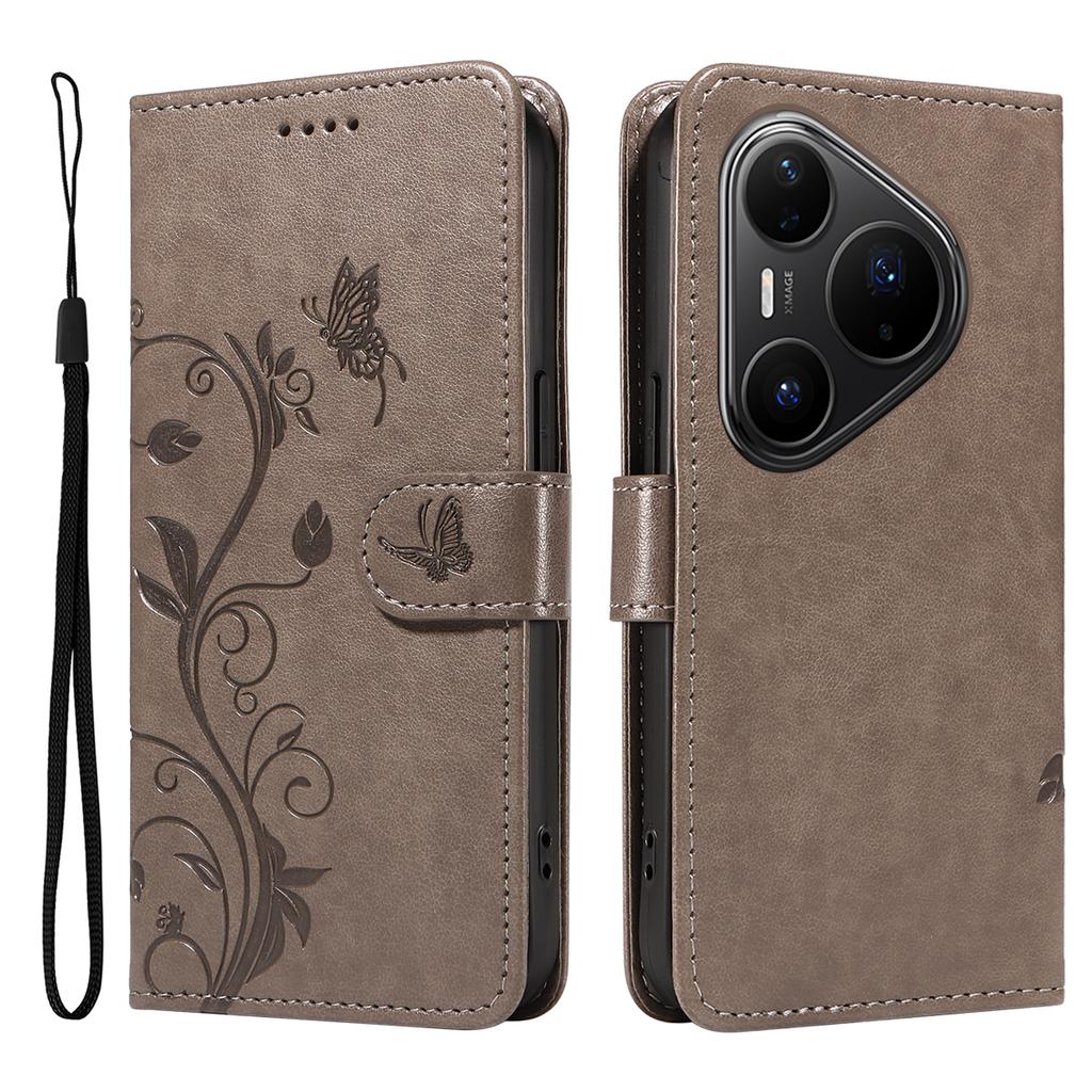 For Huawei Pura 80 Pro+/Huawei Pura 80 Pro PU Leather Cases Flower Pattern Wallet Stand Phone Cover with Strap