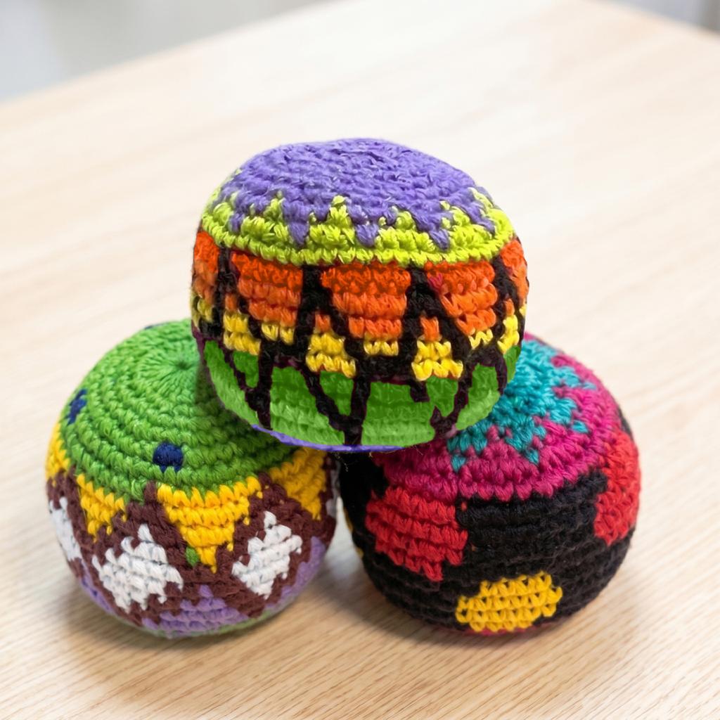 3 Pack Kids Handmade Knitted Hacky Sack Footbags Soft Cotton Thread Bean Bags for Tossing Juggling and Coordination Games
