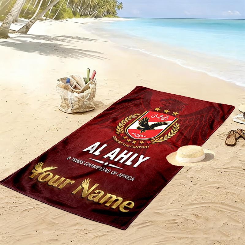 Name Custom Al Ahly Sporting Print Beach Towel, Large Soft Quick Dry Towel for Beach Camping Swimming