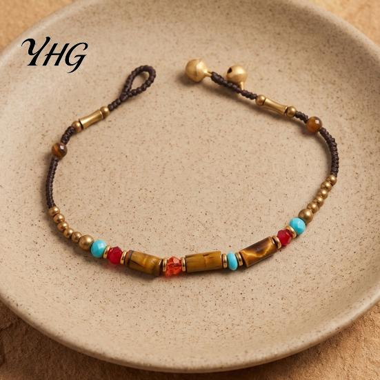 Sophisticated Outfit Accessory Bohemian Bracelet for Women, Handmade Bamboo Joint Beaded Adjustable Slide Buckle Wristband Stackable Bracelet, Ethnic