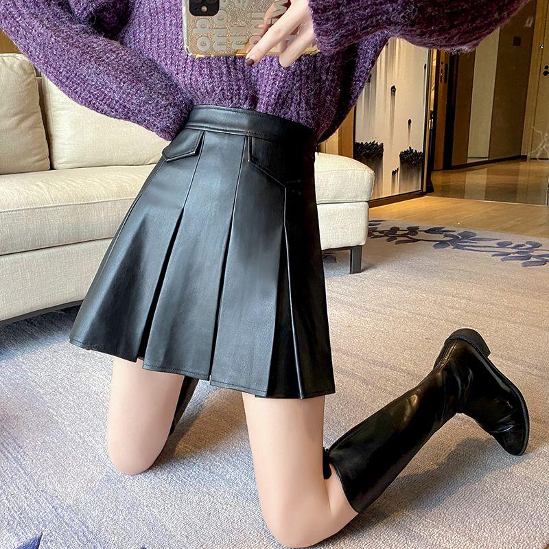 

Летние женские плиссированные кожаные юбки корейская мода женская А-силуэт короткая юбка Za Woman высокая талия PU юбка уличная одежда M
