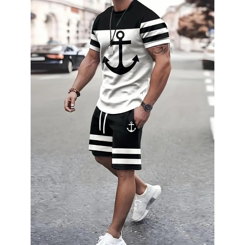 Summer Colorful Splicing 3D Print T-Shirts Shorts Sets Men's Tracksuits Short Sleeve T Shirt Pants Set Man Suits Clothing