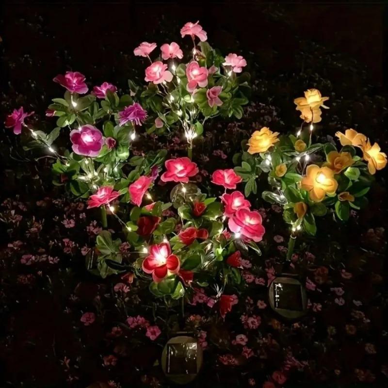 Solar Azalea Flower Stake Lights LED Waterproof Solar Powered Floral Garden Light for Outdoor Patio Yard Pathway Landscape Decor