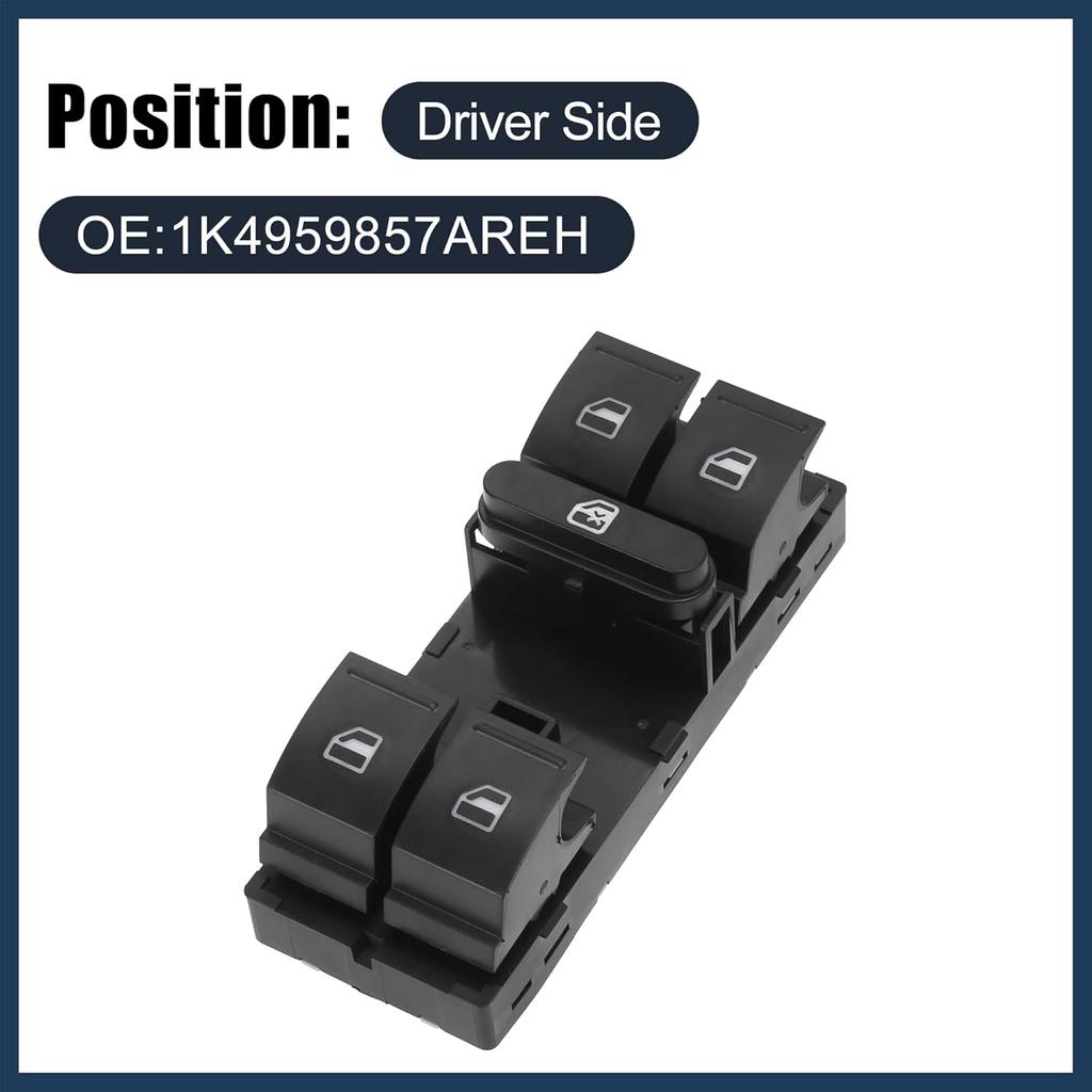 Power Window Switch, Driver Side Window Control Switch No.1K4959857AREH for Volkswagen Tiguan 2009-2017 Black, 1pcs