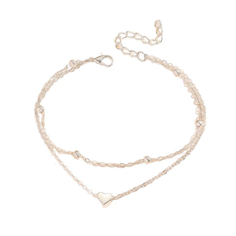 Trendy Double-Layer Heart Anklet: Stylish Beach Jewelry for Women