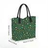  Green Floral Print Canvas Tote Bag Daily Use Casual Shoulder Bag for Women Lightweight Handbag