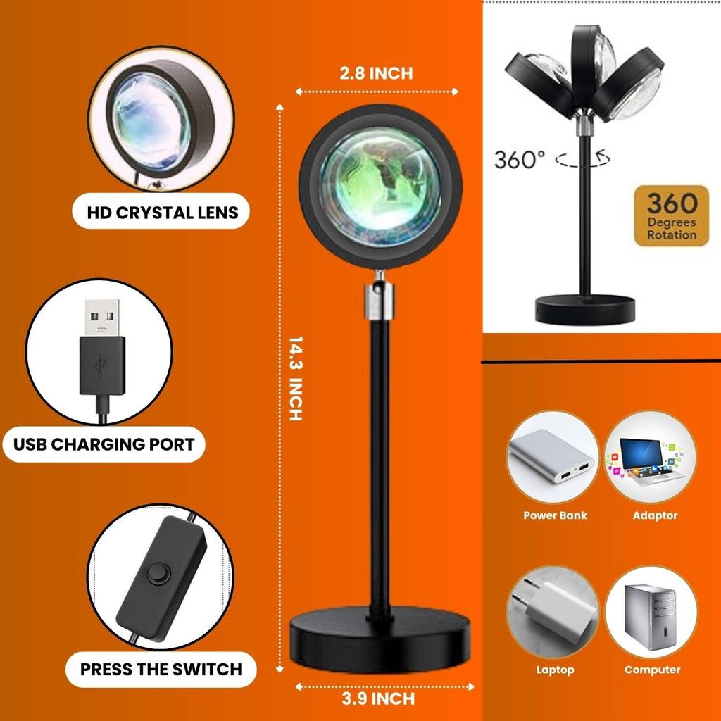 One94Store RGB Sunset Projection Lamp, 16 Color LED Night Light with Remote