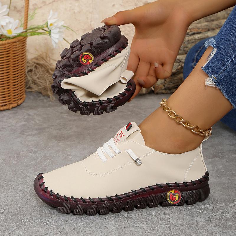 Fashion Women's Wide Fit (Sizes 35-45) Leather Sneakers Flat Elastic Slip-On Loafers – Comfortable Casual Shoes for Moms Women's Shoes