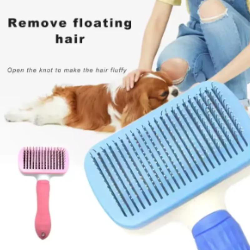 Self-Cleaning Pet Slicker Brush Dog Cat Grooming Brush Removes Loose Undercoat Tangled Hair Shedding Comb