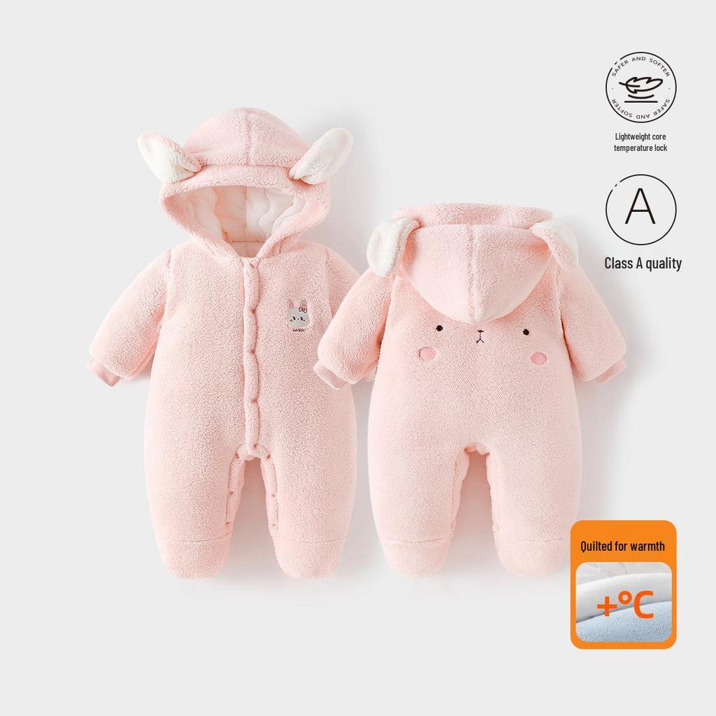 Infant Winter Jumpsuit: Thickened Cotton with Velvet, Quilted Warm Newborn Outfit for Autumn and Winter