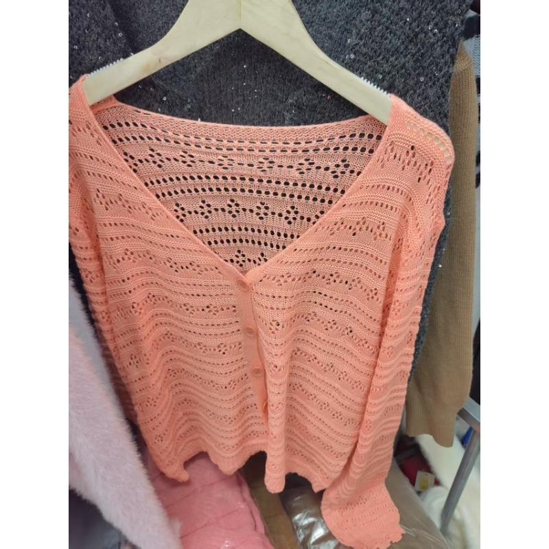 

Весенне-летняя новая тонкая трикотажная кофта из ледяного шелка, ажурная, с длинным рукавом, солнцезащитная, для кондиционера, верхняя блузка для женщин one size fits all розовый