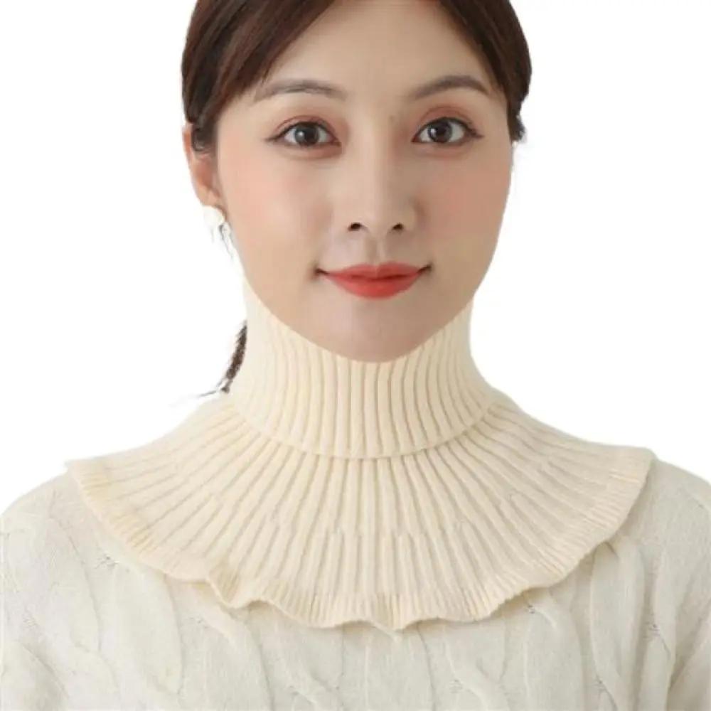 Windproof Knitted Fake Collar Detachable With Wooden Ears Neck Warmer Winter Warm Turtleneck Men Women