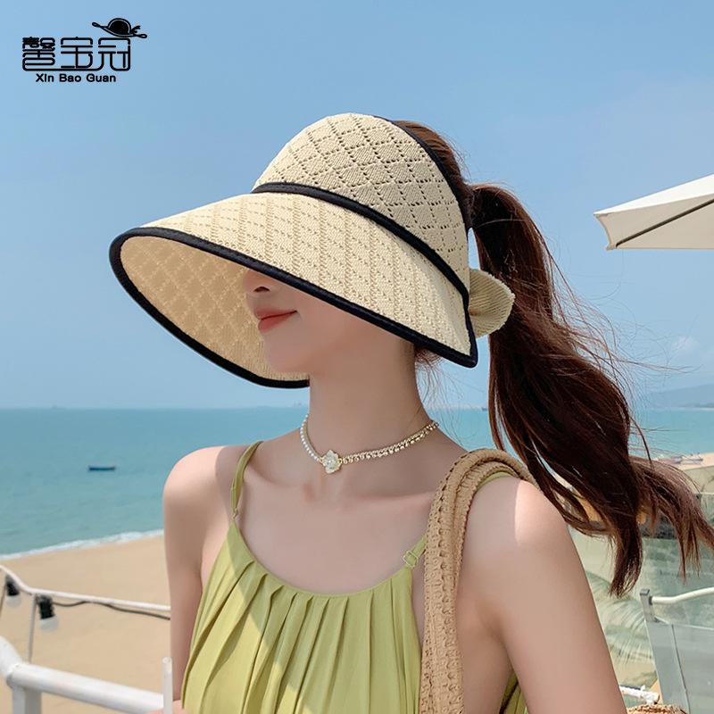 8545 Summer outdoor sunscreen hat children's fashion versatile bow sun hat big brim can tie ponytail empty top hat