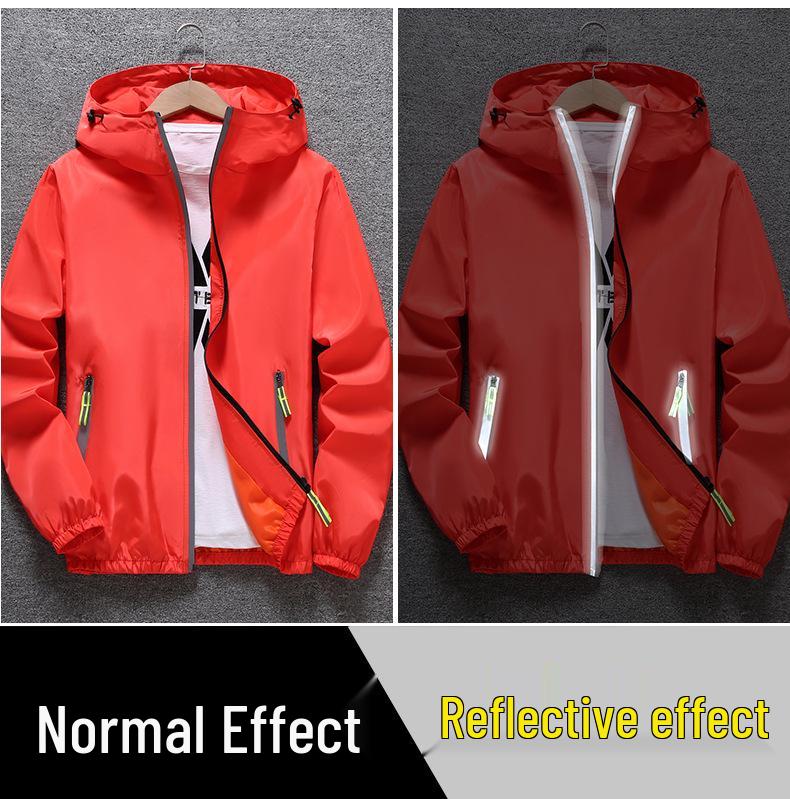 Reflective Zipper Windbreaker: Men's Plus Size Spring/Autumn Custom Print Trendy Jacket