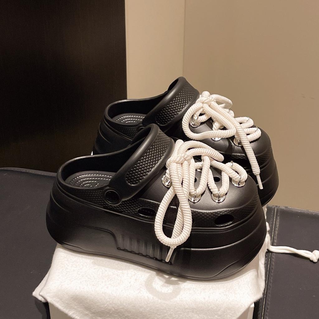 Soft leather lace-up Doudou shoes women's 2025 new summer soft-soled comfortable casual shoes non-slip wavy bottom platform single shoes