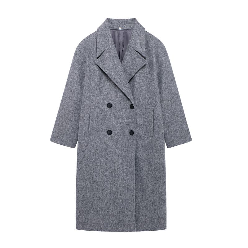 Kaslead New Arrival Women's Clothing Fashion Style Fashion Minimalist Elegant Decorated Row Button Lapel Long Woolen Coat