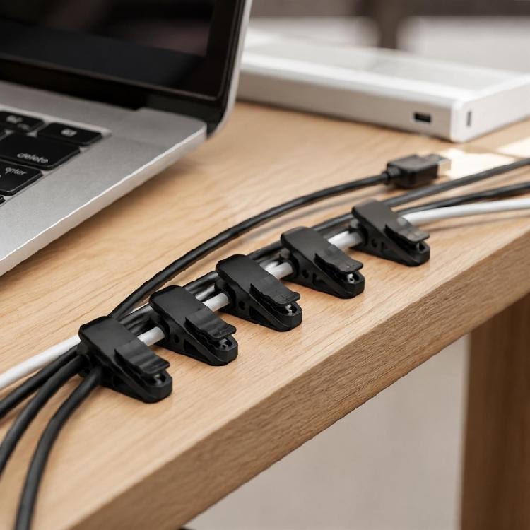 Spring Grip Thin Cord Fasteners with Separate Routing Guides for Earphone Cable Management Across Several Locations