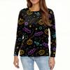 Modisches, lässiges Langarm-Oberteil mit Rundhalsausschnitt und Halloween-Print für Damen