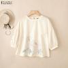 ZANZEA Blusa holgada informal con cuello redondo y manga 3/4 con estampado floral para mujer
