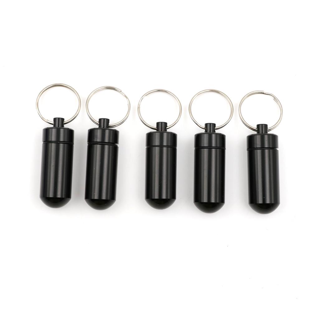 5Pcs Waterproof Mini Aluminium Pill Box Case Bottle Holder Container Keychain