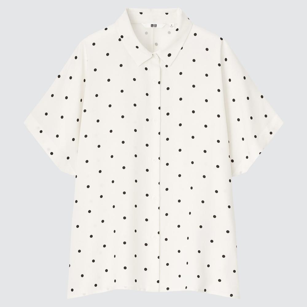 

UNIQLO JAPAN Блуза с принтом из вискозы и короткими рукавами в горошек