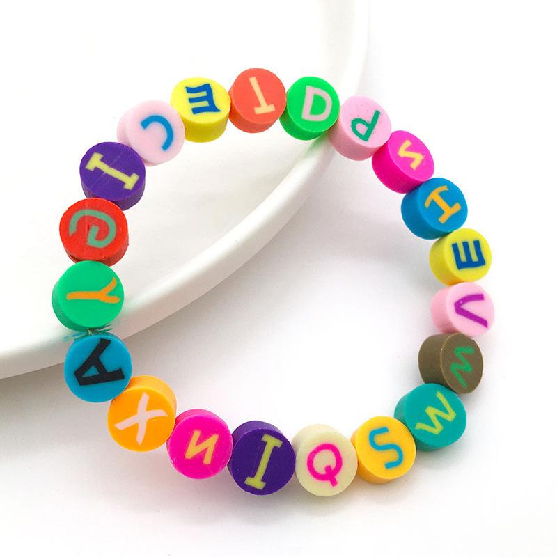 Diy Soft Pottery Bead Separation Mixed Color Fruit Cartoon English Letters Perforated Loose Beads, Sliced Bracelet Material